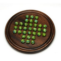 12" Dark Walnut Stained Wooden Solitaire w/ Green Glass Marbles